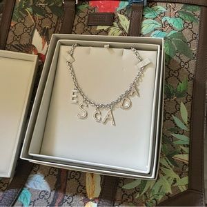 $475 ESCADA SWAROVSKI CHARM NECKLACE GIFT BOX SILVER AUSTRIA CRYSTAL LOGO NEW IT